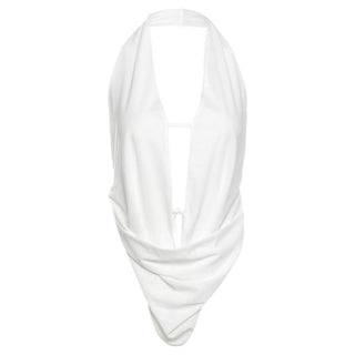 Halter backless self tie ruched top