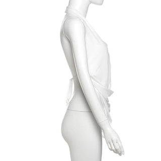 Halter backless self tie ruched top