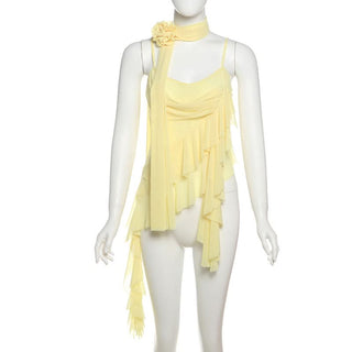 Flower applique ruffle mesh cami top