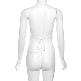 Halter backless self tie ruched top