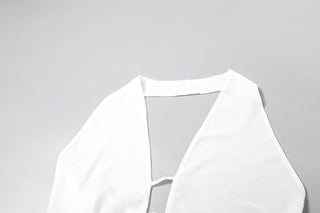 Halter backless self tie ruched top