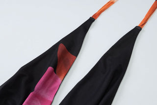 Self tie halter print cowl neck mesh maxi dress