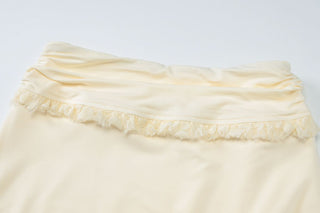 Lace ruched v neck backless cami mini skirt set