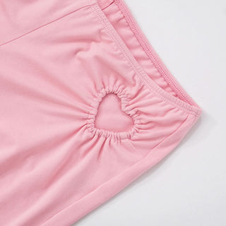 Hollow out ruched crewneck solid pant set