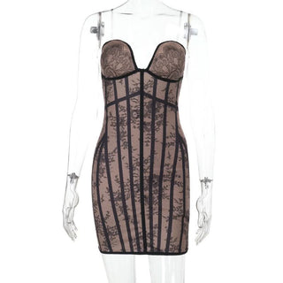 Lace corset backless tube mini dress