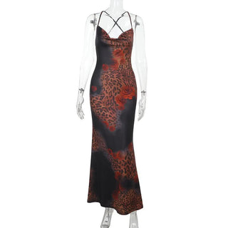 Leopard print self tie cowl neck cami maxi dress
