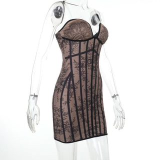 Lace corset backless tube mini dress