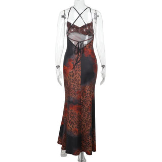 Leopard print self tie cowl neck cami maxi dress