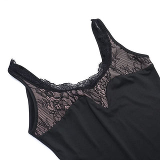 Lace hem u neck slit backless cami maxi dress