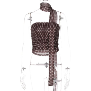 Ruched polka dot backless tube top