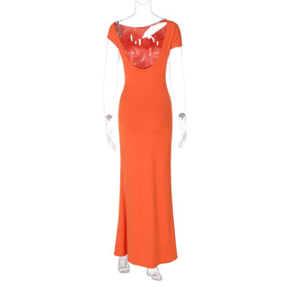 Hollow out cap sleeve ruched backless cut out maxi dress