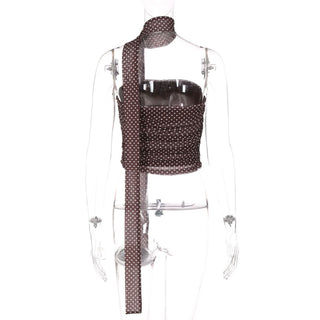 Ruched polka dot backless tube top