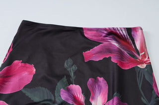 U neck flower print backless cami maxi skirt set