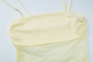 Square neck lace hollow out zip-up cami cut out maxi dress