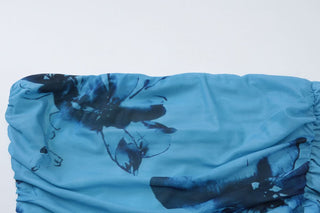 Halter ruched print irregular maxi dress