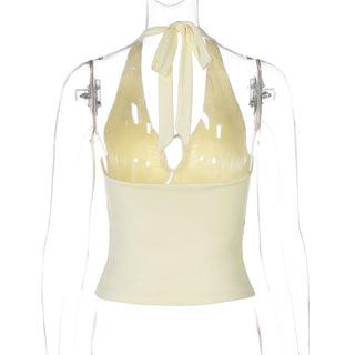 Hollow out ruched halter self tie backless cut out top