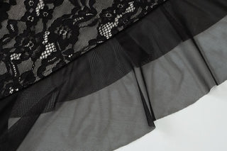 Irregular hollow out self tie zip-up lace cut out midi dress