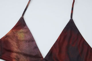 Hollow out halter self tie v neck slit cut out maxi dress