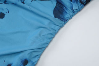 Halter ruched print irregular maxi dress