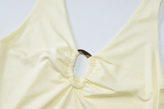 Hollow out ruched halter self tie backless cut out top