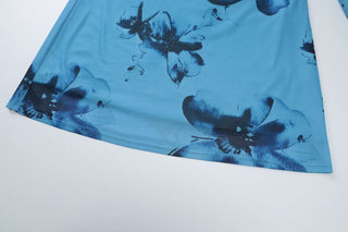 Halter ruched print irregular maxi dress