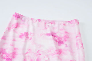 Square neck print backless cami maxi skirt set