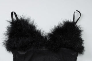 Fluffy v neck slit mesh irregular cami midi dress