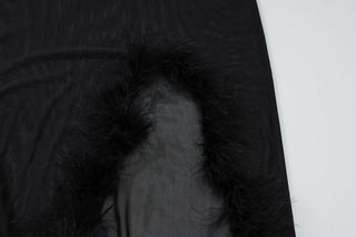 Fluffy v neck slit mesh irregular cami midi dress