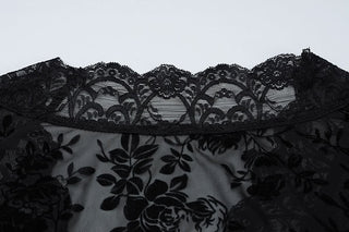 Long sleeve lace V neck see through button top