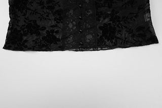 Long sleeve lace V neck see through button top