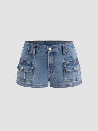 Stretch Cider Denim Low Rise Pocket Micro Shorts