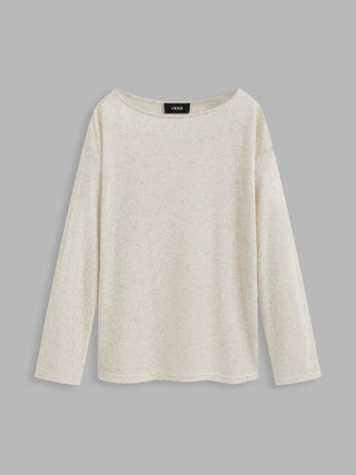 Linen-blend Boat Neck Oversized Long Sleeve Top