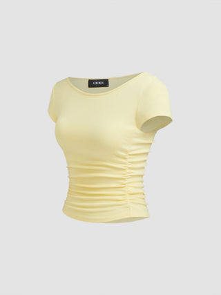 Boat Neck Ruched Tee