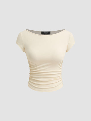 Boat Neck Ruched Tee