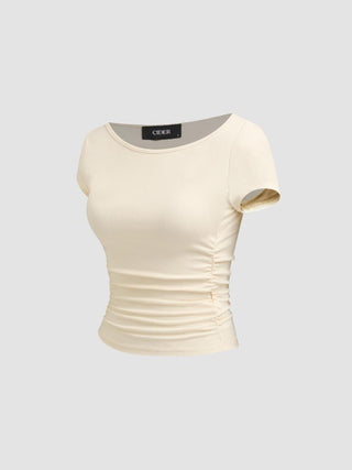 Boat Neck Ruched Tee