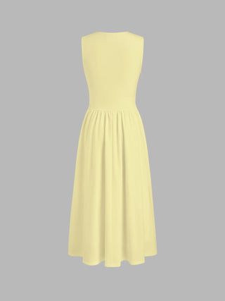 Round Neckline Ruched Maxi Dress