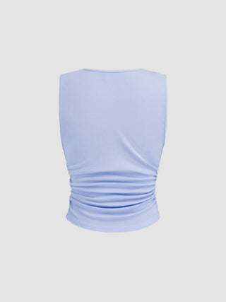Cotton-blend V-neck Ruched Tank Top