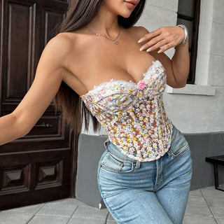 Sweetheart neck flower applique corset lace up top