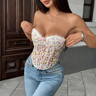 Sweetheart neck flower applique corset lace up top