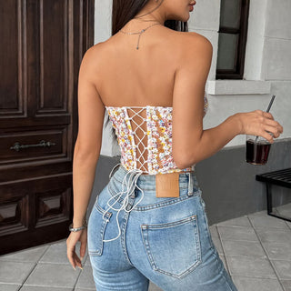 Sweetheart neck flower applique corset lace up top