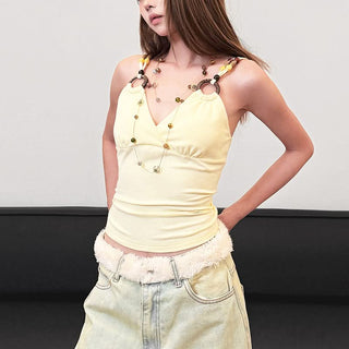 V neck o ring beaded cami top