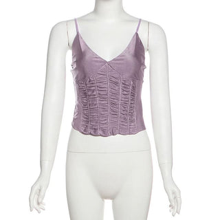 V neck ruched solid adjustable cami top