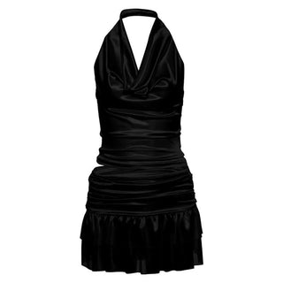 Cowl neck ruched halter ruffle mini skirt set