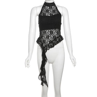 Halter lace backless ruffle top