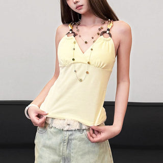 V neck o ring beaded cami top