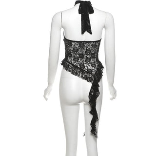 Halter lace backless ruffle top