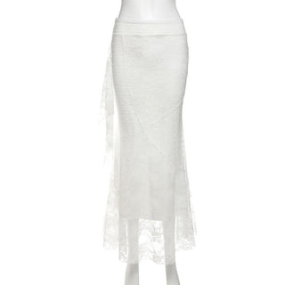 Lace ruffle irregular maxi skirt