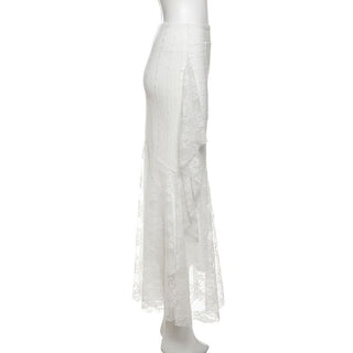 Lace ruffle irregular maxi skirt