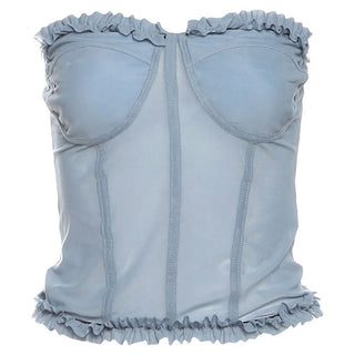 Sweetheart neck ruffle mesh backless top