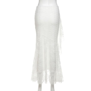 Lace ruffle irregular maxi skirt